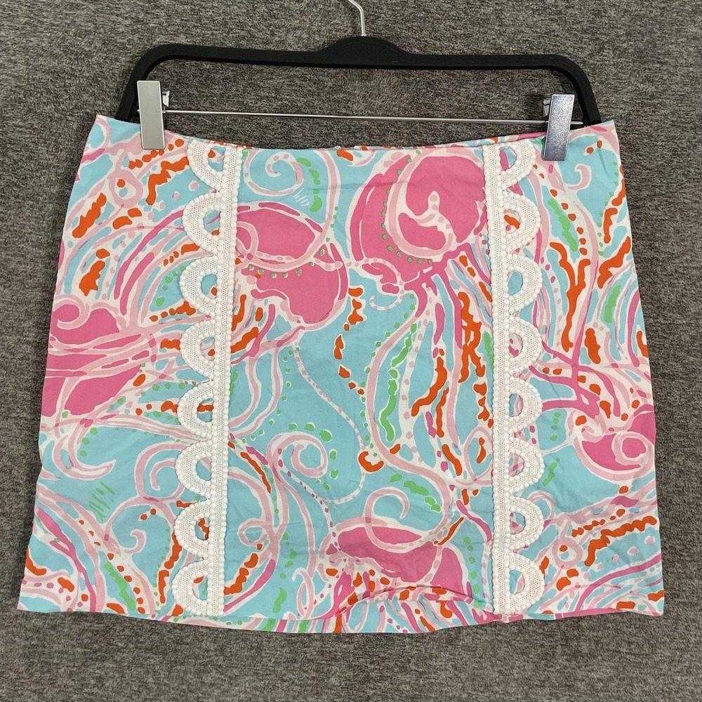 Lilly Pulitzer Skirt Womens 4 Multicolor Floral Lace Trim Twill Mini Summer